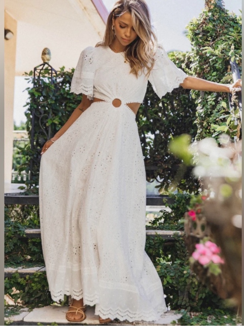 Petal & Pup White Eyelet Maxi Dress with Cutout